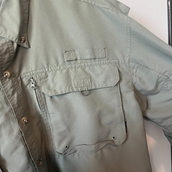 Quest Lightweight Olive Green Button Down Long Sleeve Fishing Shirt Size XL - Picture 7 of 11